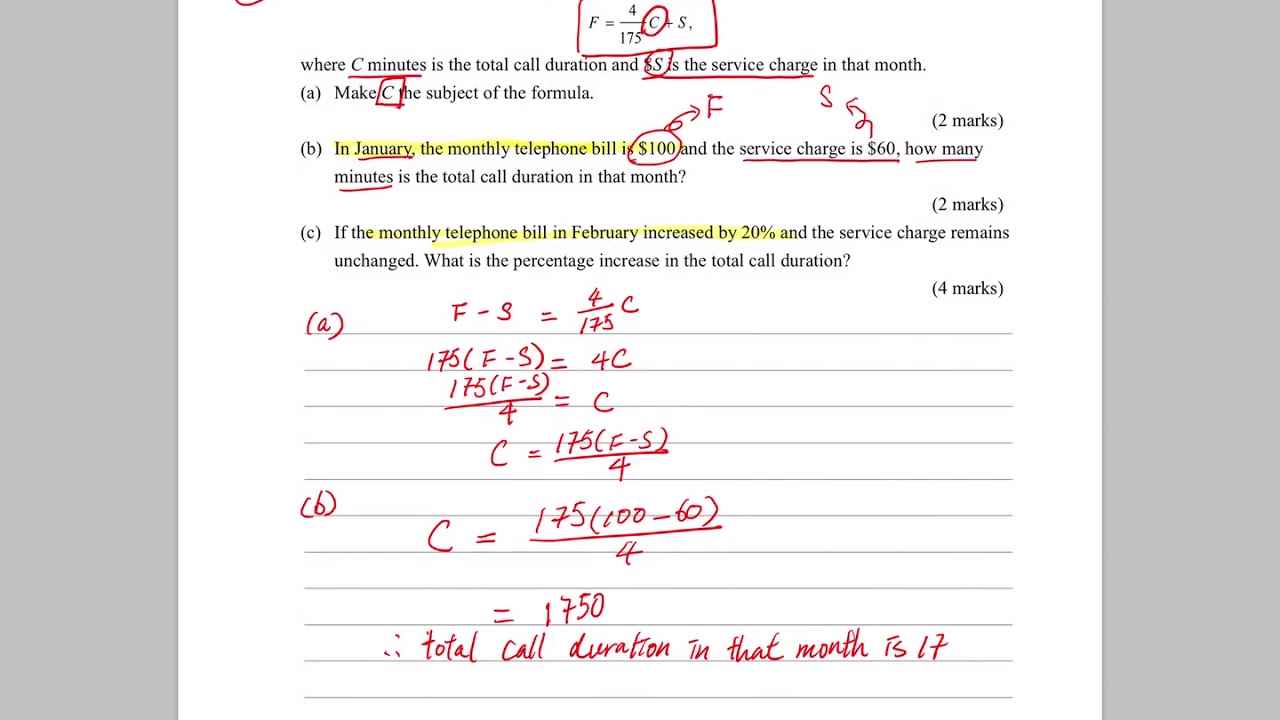 S2 maths First Exam Section C Q11