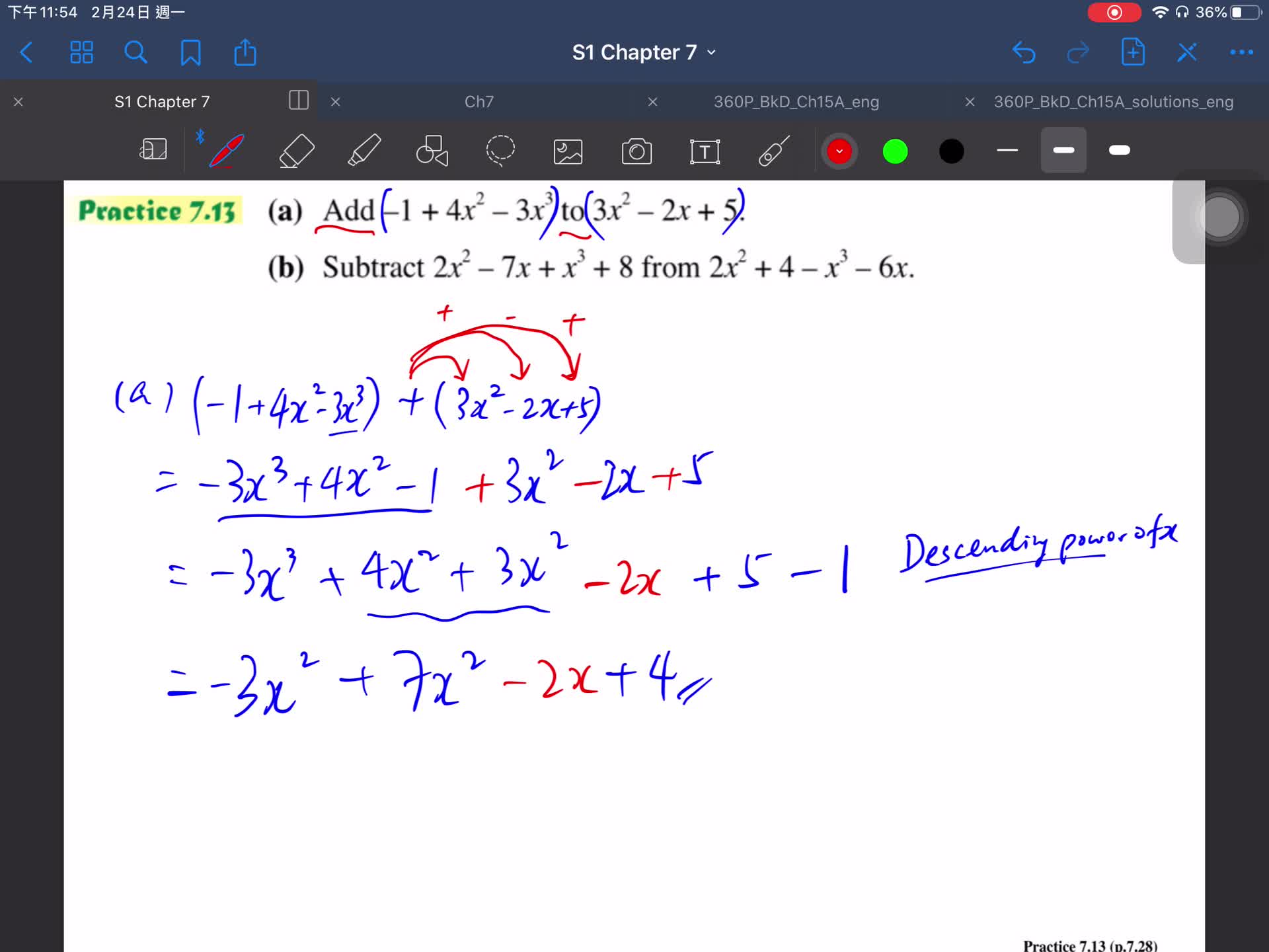 S1 Ch7.3 堂課(6) Addition and subtraction of polynomials V3