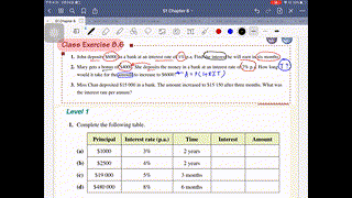 S1 Ch8.6 Simple interest 單利息 Hints for Class exercise 8.6 and Ex.8.6 Q1