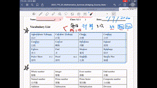 TTC Mathematics Summer Bridging Course 生字表1