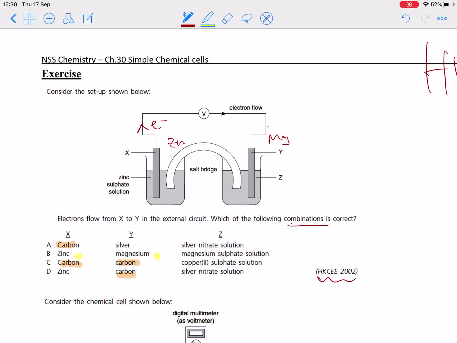 Sample questions of chemical cell
