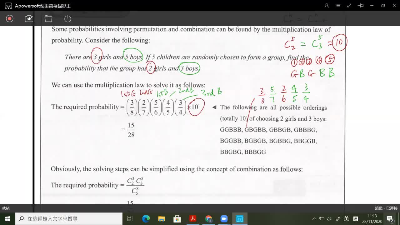20.4 Solving Problems Relating to Probability by using Permutation and Combination