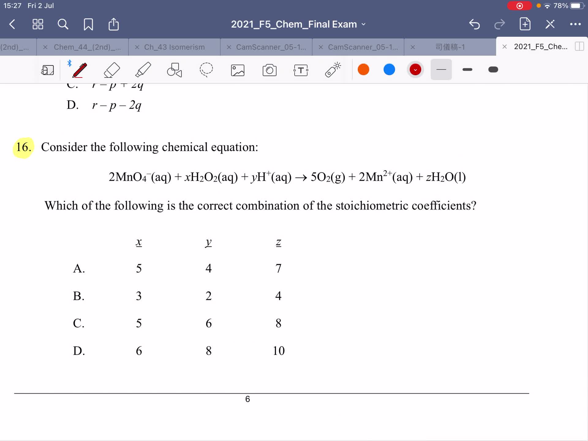 2021 Chem Final Exam - Explanation of Section A ( MC) Part 2